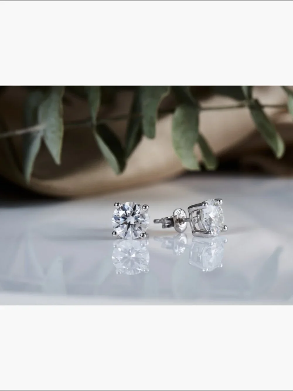 18K White Gold 2 Carat Moissanite Stud Earrings 925 Sterling Silver Solitaire